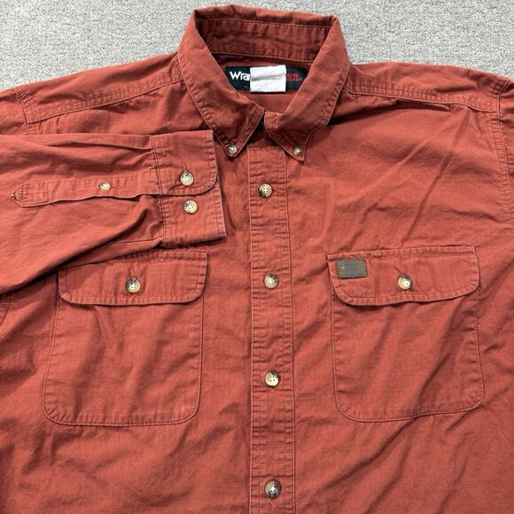 Wrangler Riggs Workwear Red Cotton Utility Button Up Long Sleeve Shirt XL Collar - Picture 1 of 9